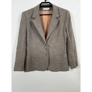 Vintage Prestige of Boston Blazer Womens Medium Beige Blue Wool Tweed USA 1980s